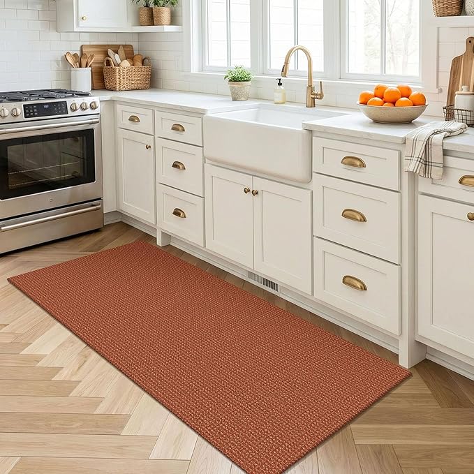 EARTHALL Woven Runner Rug 2x4 Ft Washable Runners for Hallways Cotton Non Slip Eentryway Runner Braided Indoor Floor Carpet for Kitchen, Hallway, Kitchen, Doormat, Rustic Orange/Tan