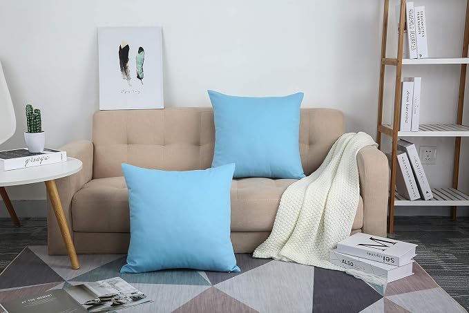 TangDepot 100% Cotton Solid Throw Pillow Cover 14x14 Sky Blue | 100% cotton, same-color zip, machine wash & air dry. For living room, bedroom, office, car. 42 colors, 170 sizes. Cover only.