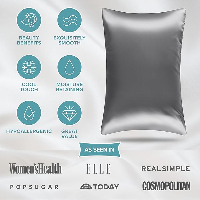 Bare Home 100% Mulberry Silk Pillowcase for Hair and Skin - Ultra Premium 6A Grade 19 Momme Silk Pillow Case - Hidden Zipper - Breathable Cooling Pillow Cover (Standard, Grey)