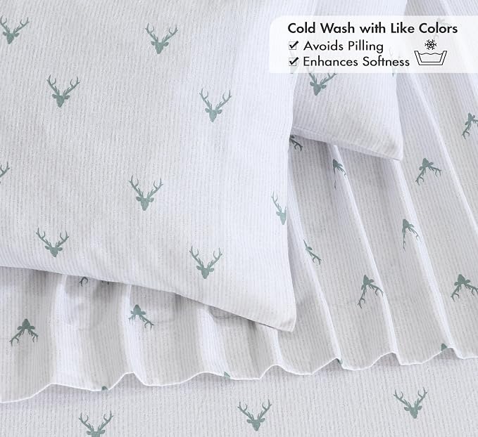 RUVANTI Flannel Sheets Twin Size - 100% Cotton Double Brushed Twin Sheets Set, Deep Pockets 16 Inches, All Seasons Breathable & Extra Soft Bed Sheets, Warm & Cozy, 3 Piece, Stag Synphony
