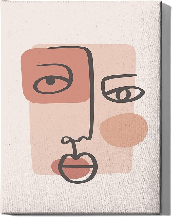 Y2K BOO Abstract Face Wrapped Canvas Wall Art Continuous Line Drawing Organic Shapes Earth Tones Terracotta 12x16 Inch Gallery Stretched Modern Home Wall Art