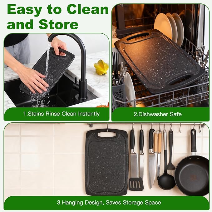 Cutting Boards,15.7"×9.4" Plastic Chopping Board Made From Natural Food Grade Material,BPA Free&Eco,Non Slip&Juice Groove,Dishwasher Safe,Double-Sided Usable,Dark Grey