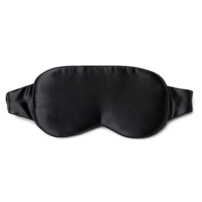 Fishers Finery 25 Momme 100% Organic Mulberry Silk 3D Sleep Mask - Contoured Blackout Eye Mask - Soft, Comfortable on Skin, Lash Extension Friendly, Adjustable Elastic - New and Improved Style (Black)