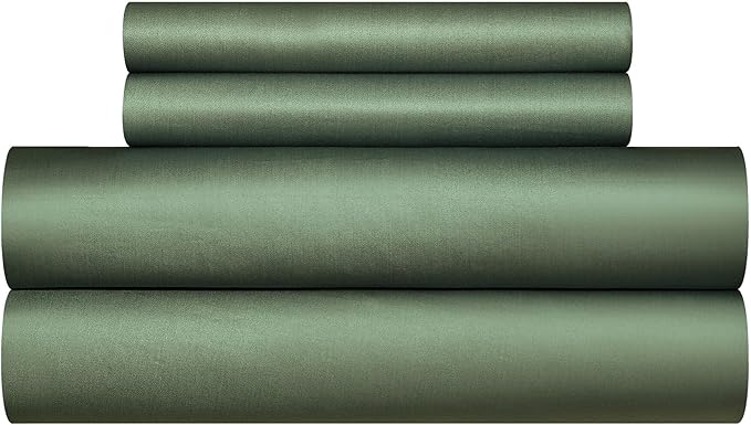 Olive Green Cotton Duvet Cover Set Queen 100% Long-Staple Cotton Sateen Bedding Set, Soft Breathable Smooth Organic Pure Cotton Plain Comforter Cover, Luxury Minimalist Bedroom Decor for All Season