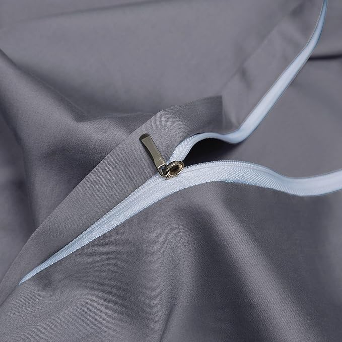 Gray Cotton Duvet Cover Set King 100% Long-Staple Cotton Sateen Bedding Set, Soft Breathable Smooth Organic Pure Cotton Plain Comforter Cover, Luxury Minimalist Bedroom Decor for All Season
