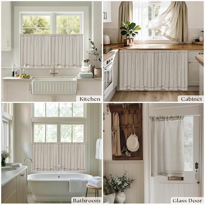 Patio Balcony Double Door Curtains 2 Panels Semi Sheer Boho Door Window Curtains Burlywood Birch Privacy Closet Curtain Light Filtering Dual Rod Pocket with Tie Back Drapes W25xL68, Dark Taupe