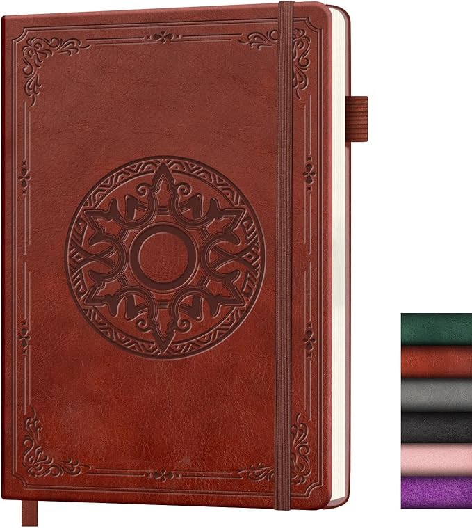 Lined Journal Notebook, A5 Leather Vintage Journals for Writing, 288 Pages College Ruled Notepad for Women Men, Vegan Leather Daily Notebook for Work, School, Travel, Note Taking(Celtic Star, Brown)