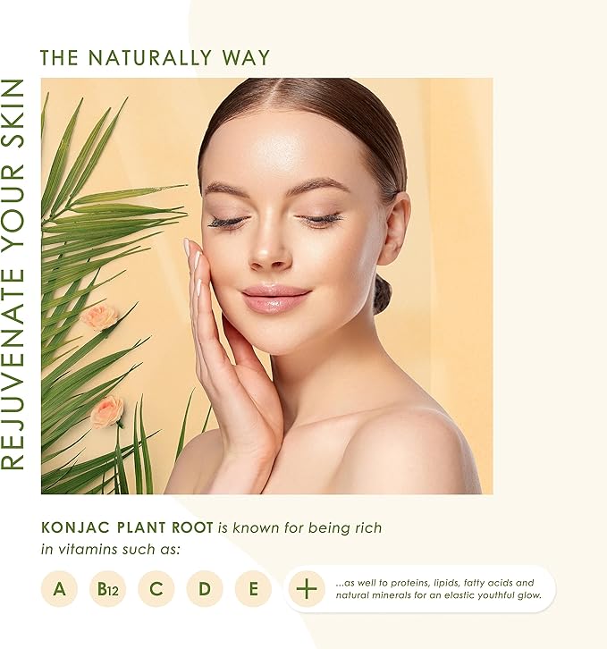 Konjac Sponge Face for Cleansing | Vegan + Microplastic Free | 100% Natural Plant Based | Non-Toxic | Sustainable Biodegradable | Eco-Friendly | Plastic Free Packaging