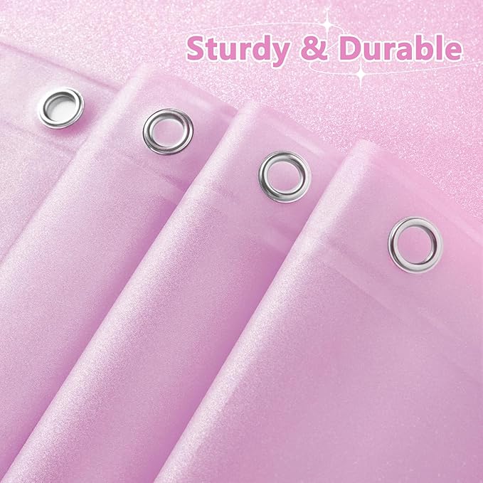 Seenus Waterproof Plastic Dreamy Pink Glitter Shower Curtain, Sparkle PEVA Shower Curtain Liner with 3 Large Magnets, 72 x 72 inch Blingbling Shimmery Bathroom Décor Shower Curtain Rose Pink
