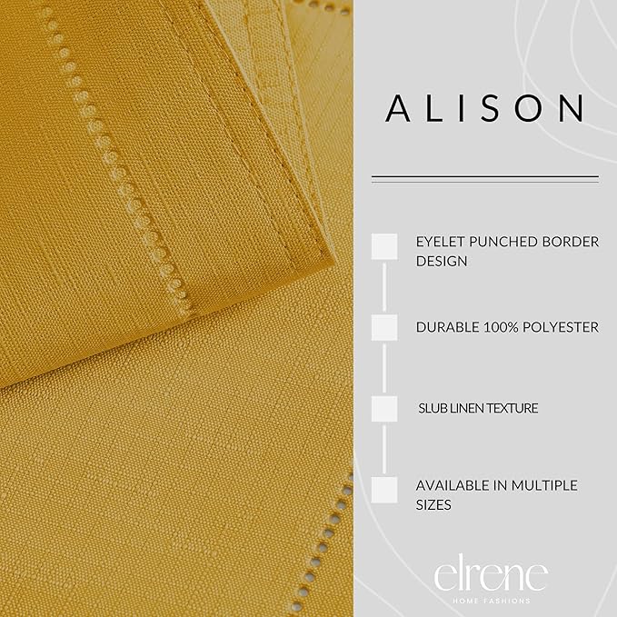 Elrene Home Fashions Alison Eyelet Border Design Wrinkle Resistant Fabric Tablecloth, 52"x52" Square, Golden Yellow