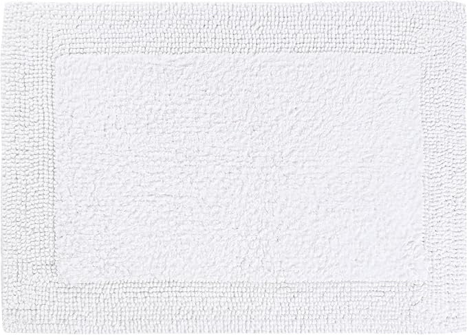 Bedding Craft Reversible White Cotton Bath Mat Rug – 17x24, Water Absorbent, Machine Washable Bathroom Rug Mat for Outside Bathtub