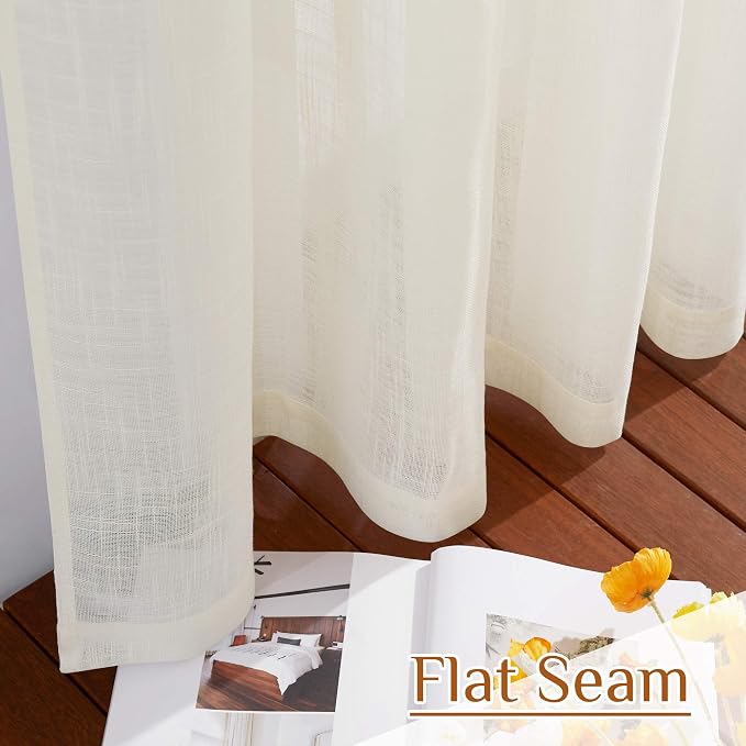 NICETOW Semi Sheer Linen Curtains for Living Room, Rod Pocket & Back Tab Window Treatments Faux Linen Blend Privacy with Light Filtering Drapes for Bedroom, Natural, 2 Panels, W34 x L90