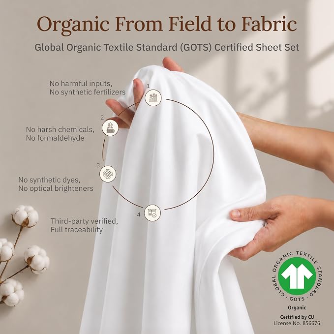 California Design Den White Twin Sheets Set - 100% Organic Cotton, Soft and Lightweight Sateen, Deep Pocket Twin Size Bed Sheets, Durable Bedding - White