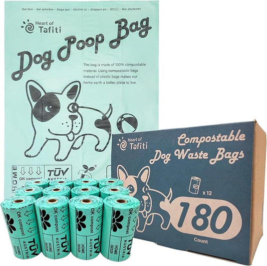 Home Compostable Dog Poop Bags, Plant-Based Dog Waste Bags-180 Count, Extra Thick & Leak Proof, Unscented Flat Bags, Eco-Friendly 9 x 13 Inches