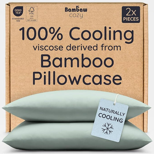 Bambaw 100% Viscose Derived from Bamboo Pillowcases King Size – Set of 2 King Size Cooling Pillow Cases for Ance with Envelope Closure, Breathable, Soft & Luxury Pillow Cases (Sea Glass)