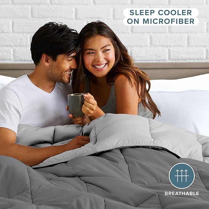 Bare Home California King Comforter - Reversible Colors - Goose Down Alternative - Ultra-Soft - Premium 1800 Series - All Season Warmth - Bedding Comforter (California King, Grey/Light Grey)