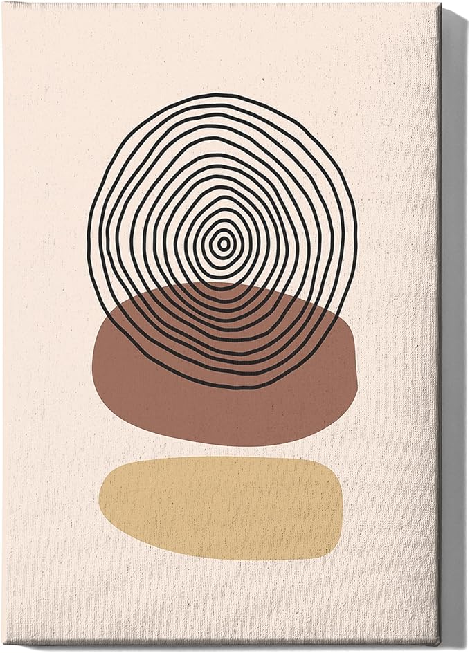 Boho Abstract Wrapped Canvas Wall Art Minimalist Stacked Stones Earth Tones Terracotta Mid Century Modern 24x36 Inch Gallery Stretched Zen Home Art Decor