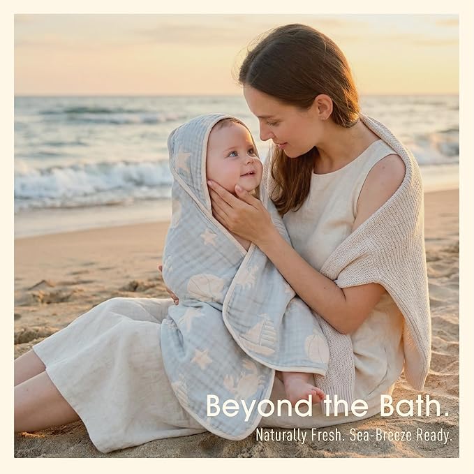 Ultra-Soft Muslin Baby Hooded Towel - 32 x 32 Inches, Ideal for Bath & Beach, Suitable for Both Boys & Girls from Newborns to Toddlers