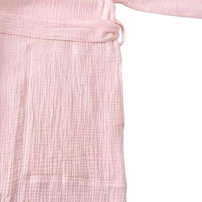 Women's Organic Cotton Bathrobe Long Sleeve Nightgowns Lightweight Waist-Tie Bath Robe for Home Spa Muslin Cotton Beach Wear