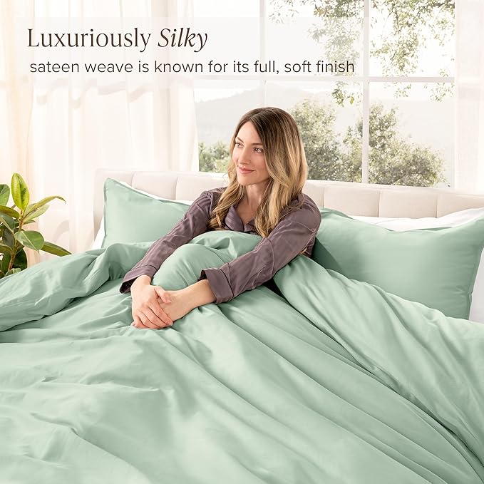 Bare Home 100% Organic Cotton Sateen Duvet Cover Set - Full - 400 Thread Count - Smooth Sateen Weave - Warm & Luxurious - Duvet Cover (Full, Willow)