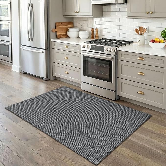 EARTHALL Woven Area Rug 4x5 Ft Washable Rugs for Entryway Non Slip Braided Throw Rugs Bedroom Carpet Cotton Entry Rug Cotton Floor Carpets for Bedroom Dining Room Living Room, Dark Gray