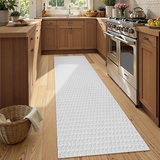Collive Long Runners Rug for Hallways 2.6x8 Washable Kitchen Runner Rugs Non-Slip Rubber Backed Boho Hallway Runner Rug Gray Braided Farmhouse Carpet Floor Runner for Hall Bedroom Doorway