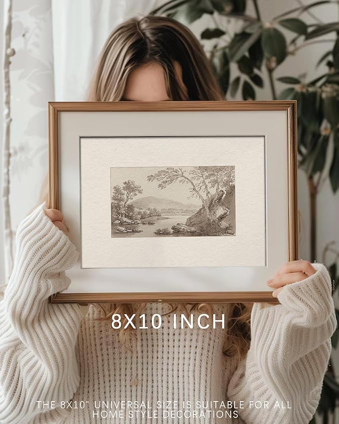 Vodefoad Vintage Neutral Landscape Wall Art Farmhouse Sketch Tree Minimalist Drawing Canvas Wall Decor Retro Antique Nature Art Pictures for Gallery Home Bedroom Farmhouse Bedroom - 8x10Inch Unframe