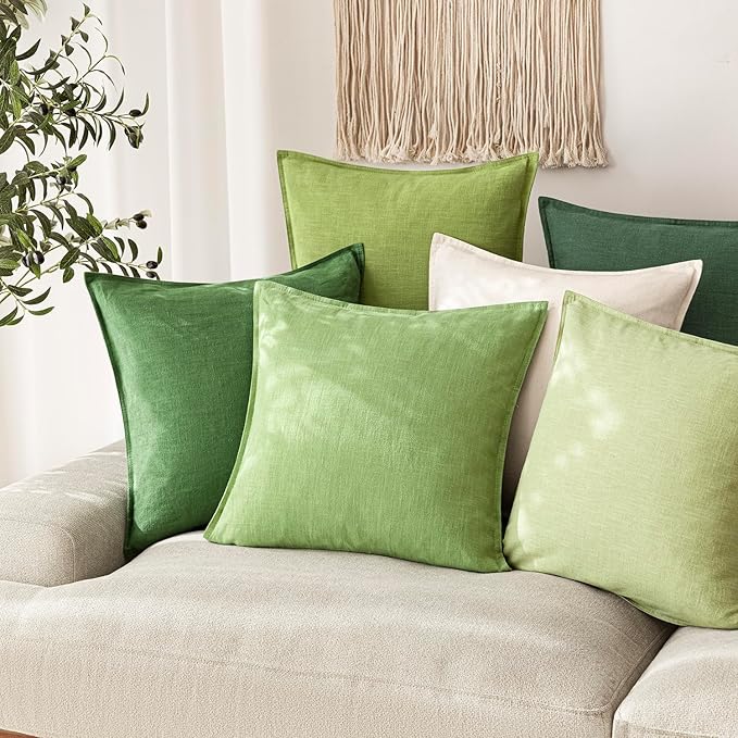Foindtower Pack of 2, Decorative Linen Soild Throw Pillow Covers Soft Accent Euro Cushion Case Boho Farmhouse Pillowcase for Chair Couch Sofa Bedroom Living Room Home Decor 22 x 22 Inch Lime Green