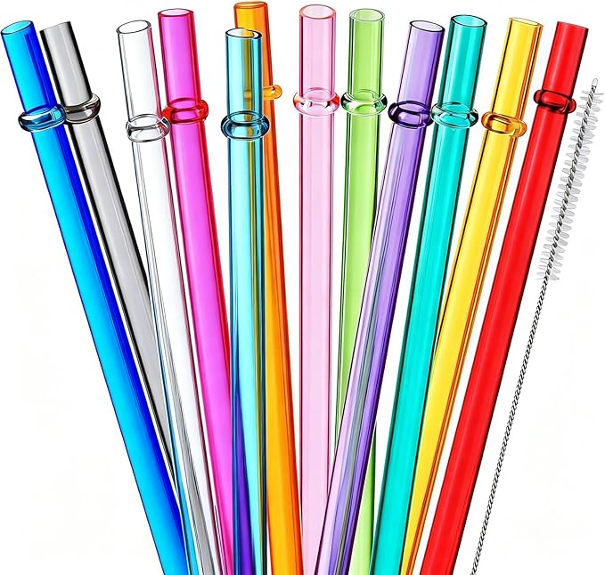ALINK 24 Pcs Reusable Straws, 10.5 Inch Long Tritan Hard Plastic Straws with 4 Brushes, 12 Colors Clear Repacement Straw for 30oz 20oz 16oz Tumbers, Stanley, Starbucks, YETI, Mason Jars, BPA Free