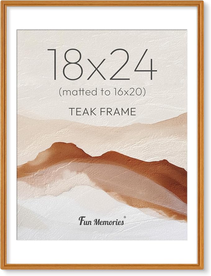 18x24 Picture Frame with Mat for 16x20, USA-Sourced Teak Wood Handcrafted Rounded Corner with HD Tempered Glass, 18 x 24 Gallery Wall Frames for Posters & Art Prints, Vertically or Horizontally