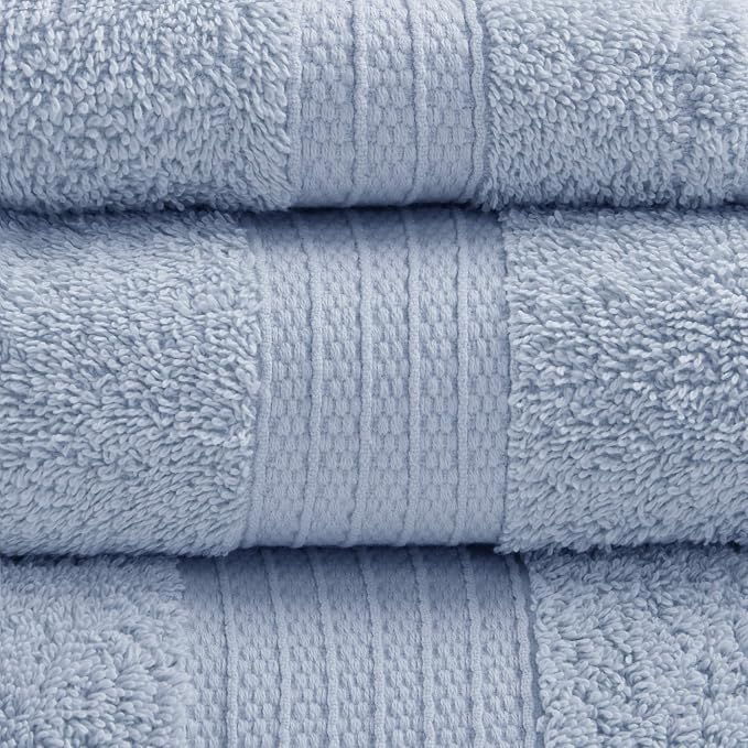 Madison Park Organic 100% Cotton Bathroom Towel Set, Hotel & Spa Quality Highly Absorbent, Quick Dry, Include for Shower, Handwash & Facial Washcloth, Multi-Sizes, Blue