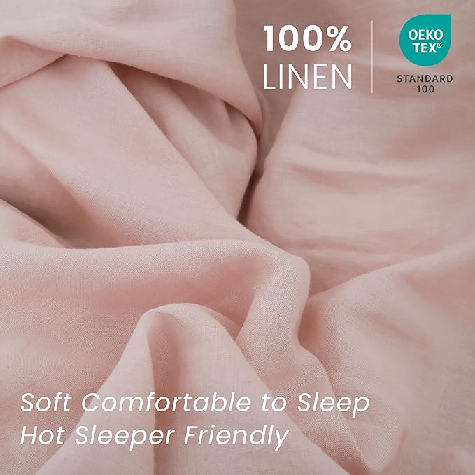100% French Linen Pillow Shams Basic Style - Pack of 2 - Washed Solid Color Natural Flax Soft Breathable - Blush Pink, 20'' x 26''