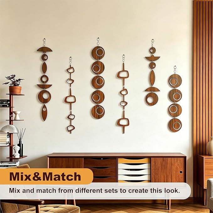 6PCS Retro Mid Century Modern Wall Art MCM Decor for Living Room Bedroom Kitchen Study, Walnut Wood Texture 16.5"x51.3"