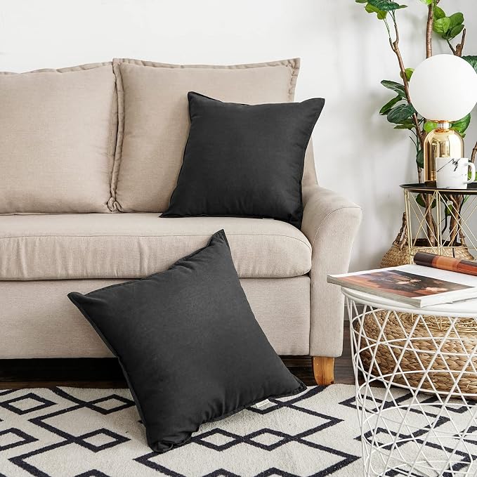 Jeanerlor Set of 2 Decorative 26"x26" Cotton Linen Chair Throw Pillow Case Green for Sofa Durable Classy, Comfortable Cushion Cover for Coffee Shop/Bar (65 x 65cm) Black
