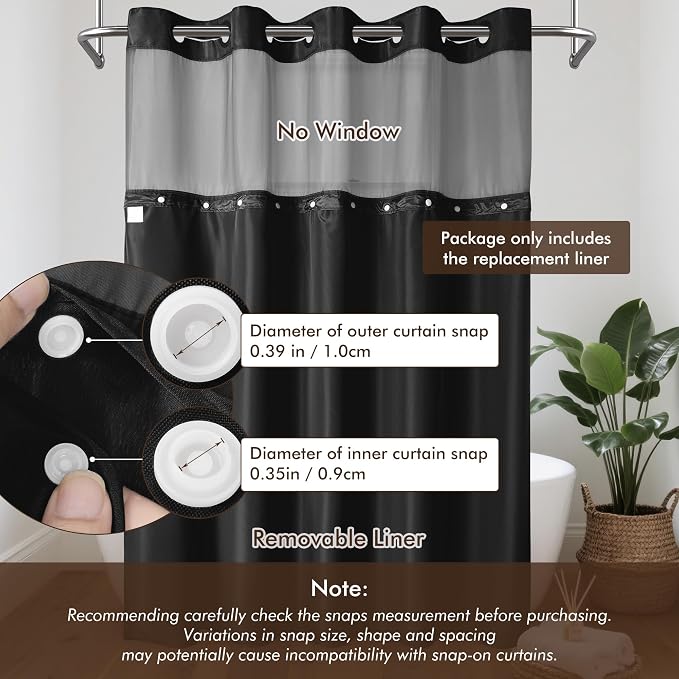 Barossa Design Fabric Snap-in Liner 70" W x 54" H - Hotel Style Removable Replacement Inner Liner, Machine Washable & Water Repellent - Black, 70x54
