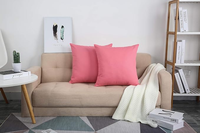TangDepot Handmade Decorative Solid 100% Cotton Canvas Throw Pillow Covers/Cushion Covers, 45 Colors Available - (16"x16" 2 Pieces, Pink), 2 Count (Pack of 1) | 100% cotton, same-color zip, machine wash & air dry. For living room, bedroom, office, car....