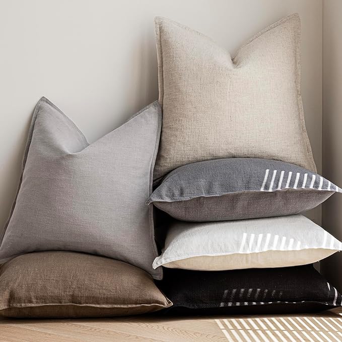 Foindtower Pack of 2, Decorative Linen Soild Throw Pillow Covers Soft Accent Cushion Case Boho Farmhouse Neutral Pillowcase for Chair Couch Sofa Bedroom Living Room Home Decor 18 x 18 Inch Black