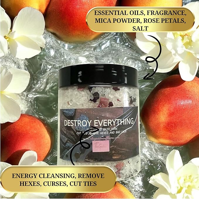 Destroy Everything Spiritual Bath Salts for Energy Cleansing & Uncrossing | Ritual Bath Soak for Spiritual Cleansing, Purification & Banishing Rituals 12oz | Hoodoo Voodoo Conjure Wicca Spell