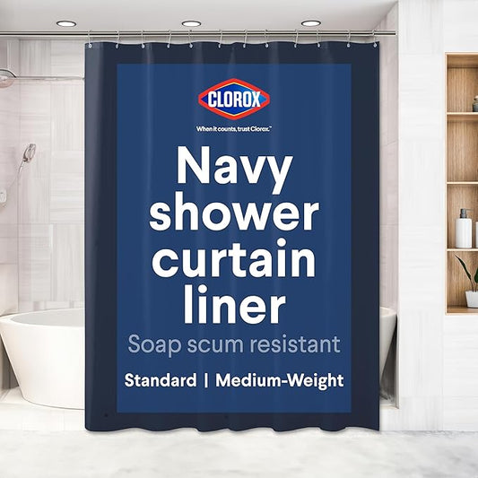Clorox Shower Curtain Liner, Premium Colored Medium-Weight Durable Waterproof 6g PEVA for Bathroom with Weighted Magnets, Standard Size 72" x 72", Blue