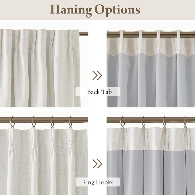 RYB HOME 100% Blackout Pinch Pleated Linen Curtains for Bedroom Living Room, Linen Textured Fabric with Liner Thermal Insulated for High Ceiling Large Window, Cream White, 40"W x L108"L, 2 Panels Set