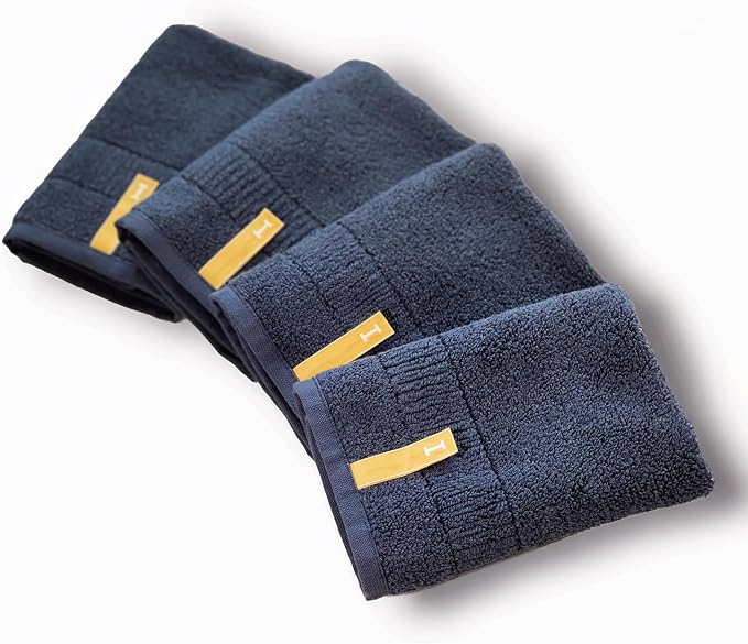 Highly Absorbent & Quick-Dry Organic Cotton Washcloths, Soft & Lightweight Face Towels, Made in Japan, Oeko-Tex Class 1 Certified, 13.8 x 13.8 inch, Navy, Pack of 4 – Proof of Purity