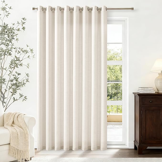 Extra Wide Curtains Linen 100 Inch Wide 84 Inch Length Natural Ivory Cream Patio Sliding for Glass Door 100x84 Curtains 1 Panel Living Room Semi Sheer Grommet Privacy Farmhouse Curtains
