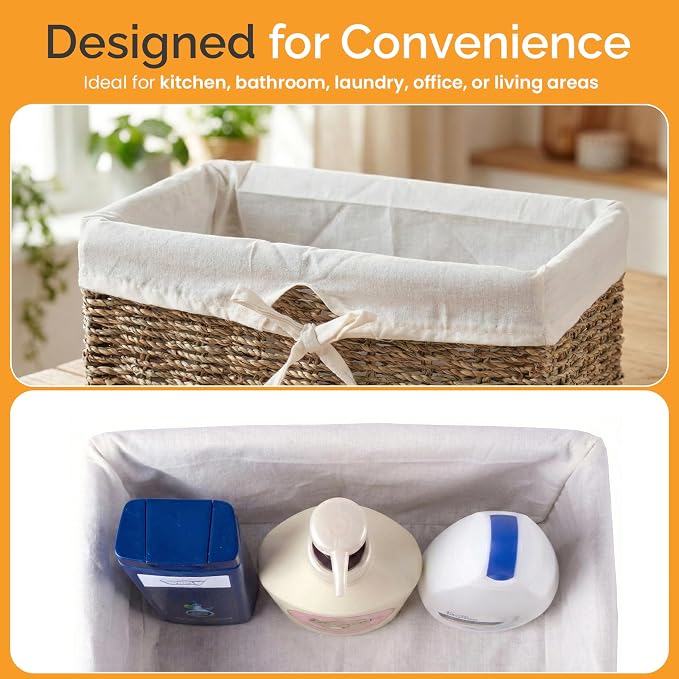 Vintiquewise Wicker Basket with White Lining, Seagrass Small Empty Gift Basket, Cute Wicker Basket for Gifts, Shelf or Toilet Tank Organizer
