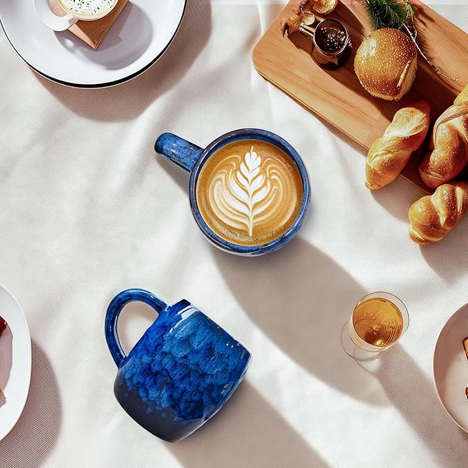 21oz Unique Handmade Ceramic Coffee Mug - Kiln Change Artisan Pottery, Large Handle, Microwave & Dishwasher Safe, Lead-Free Thick Stoneware, Gift for Office, Men & Women (Deep Blue)
