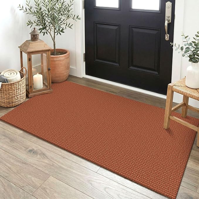 EARTHALL Woven Runner Rug 2x4 Ft Washable Runners for Hallways Cotton Non Slip Eentryway Runner Braided Indoor Floor Carpet for Kitchen, Hallway, Kitchen, Doormat, Rustic Orange/Tan