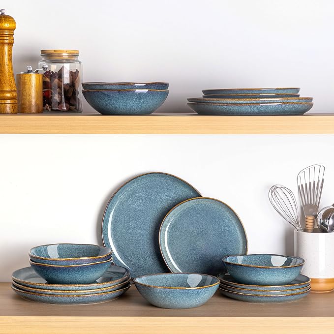 AmorArc Ceramic Dinnerware Sets,Handmade Reactive Glaze Stoneware Plates and Bowls Sets,Highly Scratch Resistant | Dishwasher & Microwave Safe Dishes Set,Service for 4 (12pc)