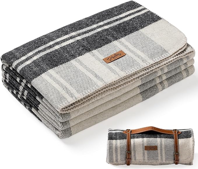 Molithe 100% Wool Blanket, 62" x 86", Warm, Thick, Washable, Military | Great for Camping, Outdoors, Sporting Events, Survival Kits ElegntBlacck