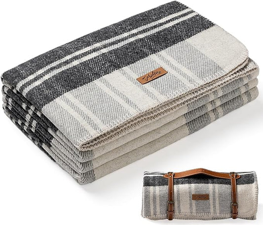 Molithe 100% Wool Blanket, 62" x 86", Warm, Thick, Washable, Military | Great for Camping, Outdoors, Sporting Events, Survival Kits ElegntBlacck