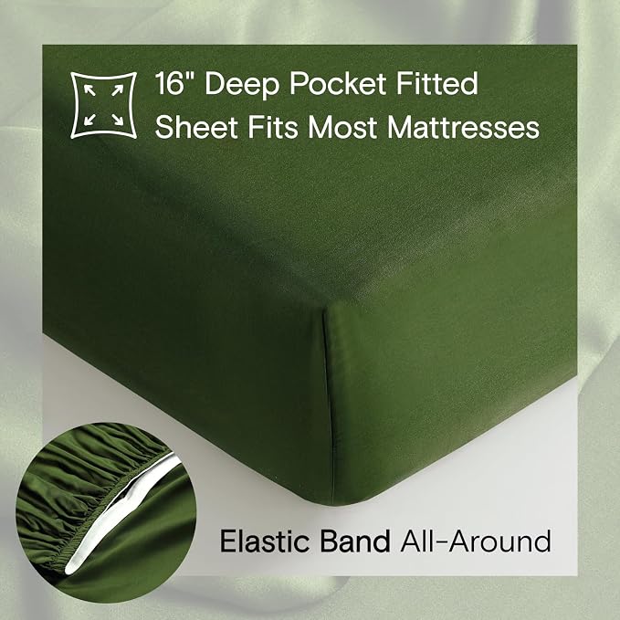 DOZ Sheet Set, 100% Viscose derived from Bamboo, Organically Grown, Buttery Soft, Cooling Sheets, High GSM, Deep Pockets - 3 Piece - 1 Pillowcase 1 Fitted 1 Top Sheet (Forest, Twin XL)