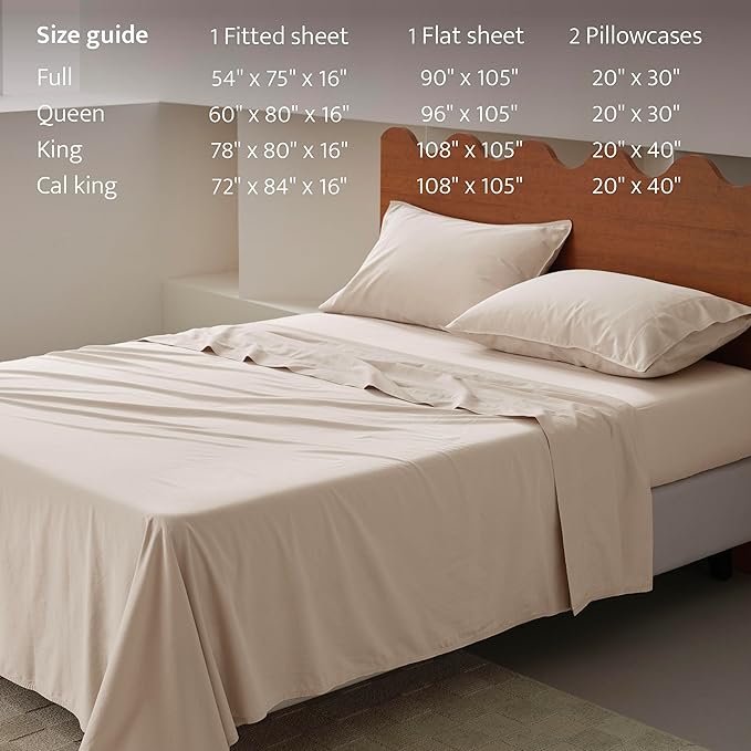 Double Stitch 100% Organic Cotton Sheets, King Size Sheets Set, GOTS Certified Long Staple Cotton Bedsheets, Luxury & Soft Hotel Bed Sheets with 16 inches Deep Pocket, Made in India Beige